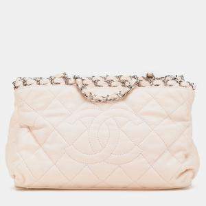 Pre Owned Chanel Beige Mini Quilted Lambskin Chain Me Tote