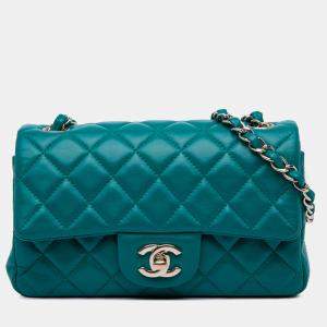 Pre Owned Chanel Blue Mini Rectangular Classic Lambskin Single Flap