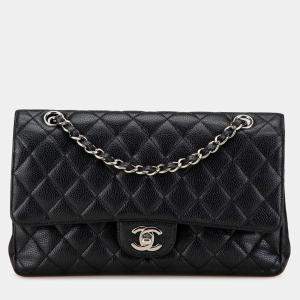 Pre Owned Chanel Black Medium Classic Caviar Double Flap