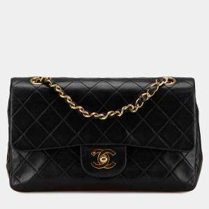Pre Owned Chanel Black Small Classic Lambskin Double Flap