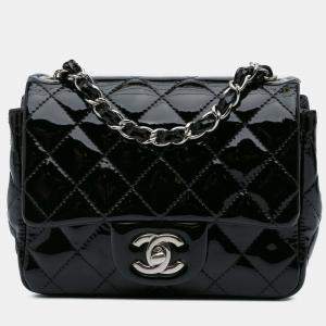 Pre Owned Chanel Black Mini Square Classic Patent Single Flap