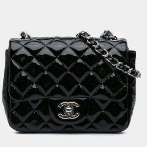 Pre Owned Chanel Black Mini Square Classic Patent Single Flap