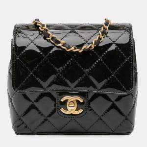 Pre Owned Chanel Black Mini Square Classic Patent Single Flap