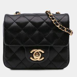 Pre Owned Chanel Black Micro Quilted Lambskin Single Flap