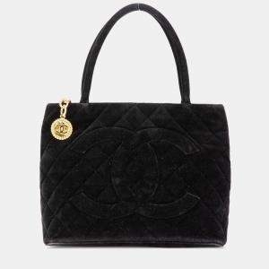 Pre Owned Chanel Black Velvet Medallion Tote