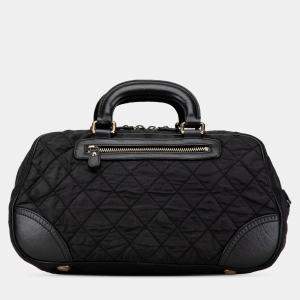 Pre Owned Chanel Black Paris New York Quilted Nylon Duffle Handbag