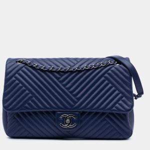 Pre Owned Chanel Blue Large Lambskin CC Crossing Flap