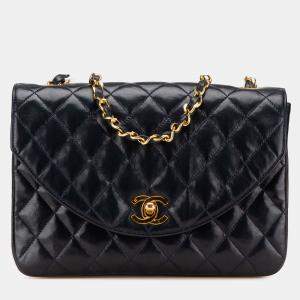 Pre Owned Chanel Navy Blue CC Quilted Lambskin Round Flap