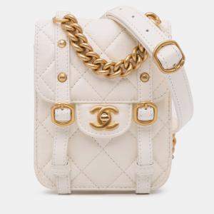 Pre Owned Chanel White Mini Aged Calfskin City School Flap