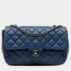 Pre Owned Chanel Navy Blue Small Quilted Lambskin Beaded Single Flap