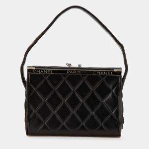 Pre Owned Chanel Black Quilted Lambskin Leather Box Bag