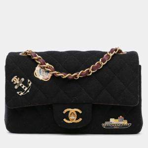 Pre Owned Chanel Black Paris Hamburg Mini Rectangular Classic Wool Coco Sailor Charms Double Flap
