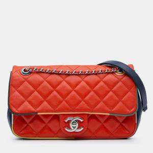 Pre Owned Chanel Red Medium Quilted Lambskin Cuba Color Flap