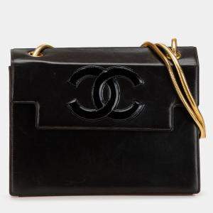 Pre Owned Chanel Black CC Patent Snake Chain Flap