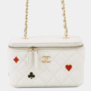 Pre Owned Chanel Vanity Chain shoulder Bag White Caviar Leather