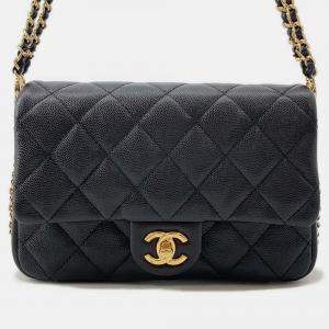 Pre Owned Chanel Mini Matelasse  Black Caviar Leather Chain shoulder Bag