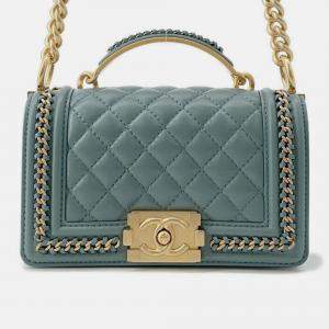 Pre Owned Chanel Boy Chanel Blue/Green Lambskin Size 20