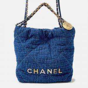 Pre Owned Chanel Chanel 22 Blue Denim Mini Handbag 