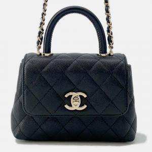 Pre Owned Chanel Matelasse Coco  Black Caviar Leather Mini Handle