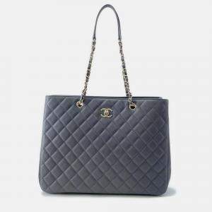 Pre Owned Chanel Matelasse Chaintote Gray Caviar Leather Bag 