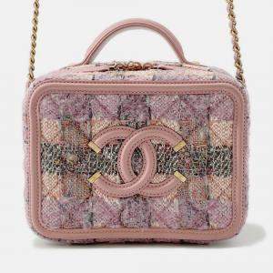 Pre Owned Chanel Ccfiligree Vanity Bag Pink/Multicolor Tweed Leather Size Small