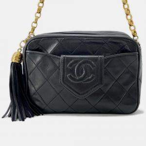 Pre Owned Chanel Matelasse Chain shoulder Fringe Black Lambskin