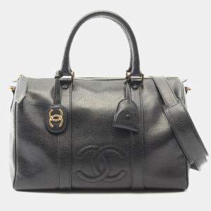 Pre Owned Chanel Jumbo Coco Mark Handbag Calfskin Leather Black