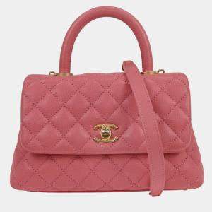 Pre Owned Chanel Pink Calfskin Coco Handle XS 2way Handbag