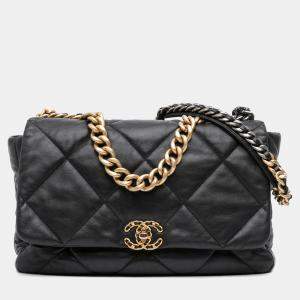 Pre Owned Chanel Black Maxi Lambskin 19 Flap