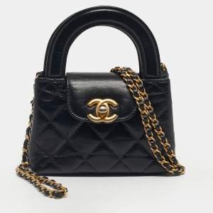 Pre Owned Chanel Black Quilted Leather Mini Nano Kelly Crossbody Bag