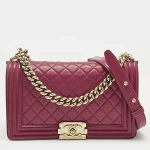 Pre Owned Chanel Pink Quilted Leather Medium Boy Flap Bag