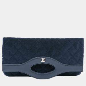 Pre Owned Chanel Navy Blue Quilted Velvet 31 Clutch