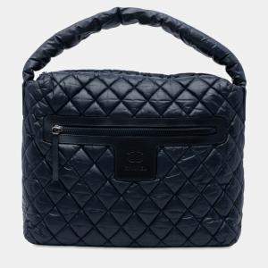 Pre Owned Chanel Navy Blue Quilted Nylon Coco Cocoon Hobo