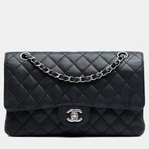 Pre Owned Chanel Black Medium Classic Caviar Double Flap