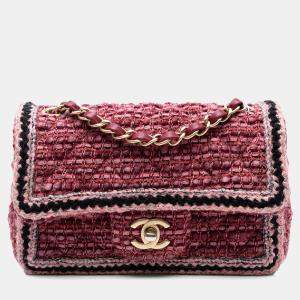 Pre Owned Chanel Red Mini Braided Classic Tweed Single Flap