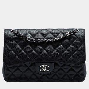 Pre Owned Chanel Black Jumbo Classic Caviar Double Flap