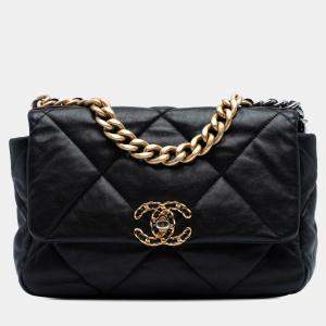 Pre Owned Chanel Black Medium Lambskin 19 Flap