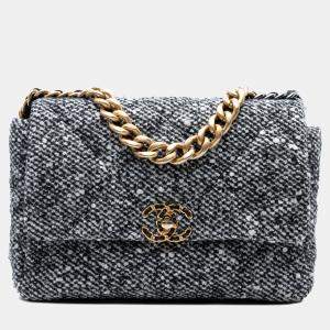 Pre Owned Chanel Grey Large Tweed 19 Flap