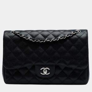 Pre Owned Chanel Black Jumbo Classic Caviar Double Flap