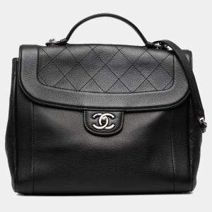Pre Owned Chanel Black CC Quilted Caviar Top Handle Bag
