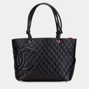Pre Owned Chanel Black Large Quilted Calfskin Cambon Ligne Tote