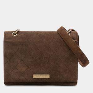 Pre Owned Chanel Brown Quilted Suede Flap Crossbody