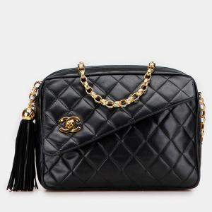 Pre Owned Chanel Black CC Quilted Lambskin Tassel Camera Bag