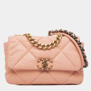 Pre Owned Chanel Pink Medium Lambskin 19 Flap