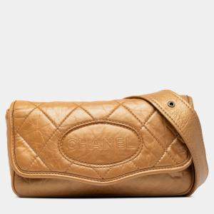 Pre Owned Chanel Brown Quilted Aged Calfskin Vintage Ligne Messenger Flap