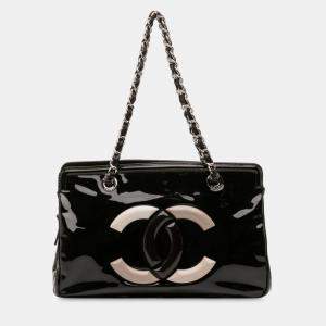 Pre Owned Chanel Black Small Patent Lipstick Tote