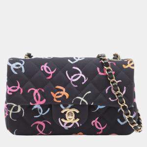 Pre Owned Chanel Blue Mini Rectangular Quilted Jersey Flap