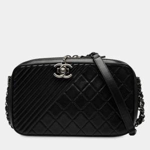 Pre Owned Chanel Black Medium Quilted Lambskin Coco Boy Camera Bag