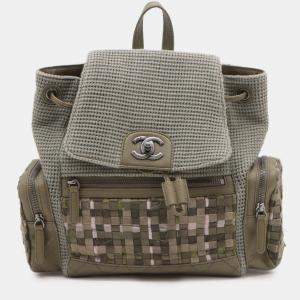 Pre Owned Chanel Brown Paris Cuba Tweed Canvas Pocket Backpack