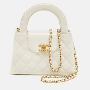 Pre Owned Chanel White Quilted Leather Nano Kelly Shopper Bag